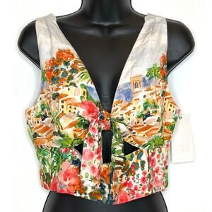 Zara knotted floral tropical v-neck cut out back crop top size small. NWT $49.90
